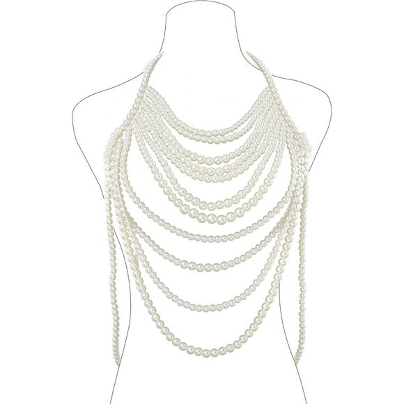 Pearl Body Chain Adjustable Pearl Shoulder Necklace Sexy Bra Jewelry for Women